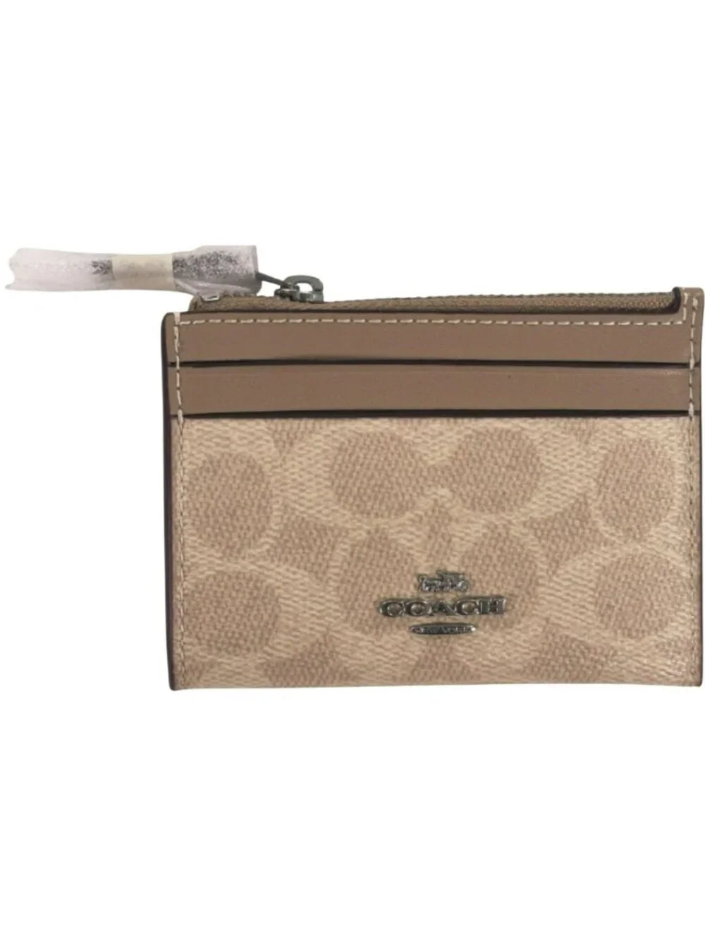 Coach Mini Skinny ID Case Key Ring Beige & Brown Authentic NEW